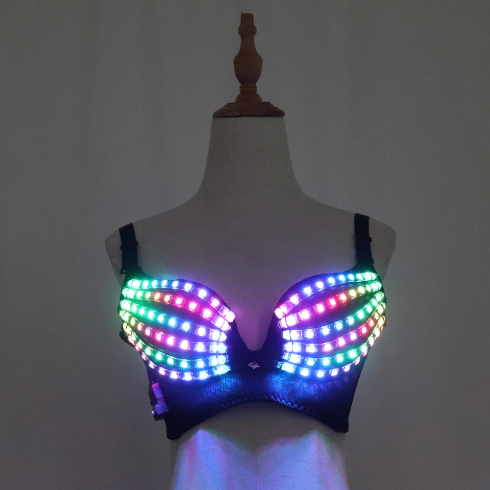 Full Color Pixel LED Bra DJ Club Luminous Underwear Led Costume Party Dress Dancing Belly Dance Wear Fancy Party Dress