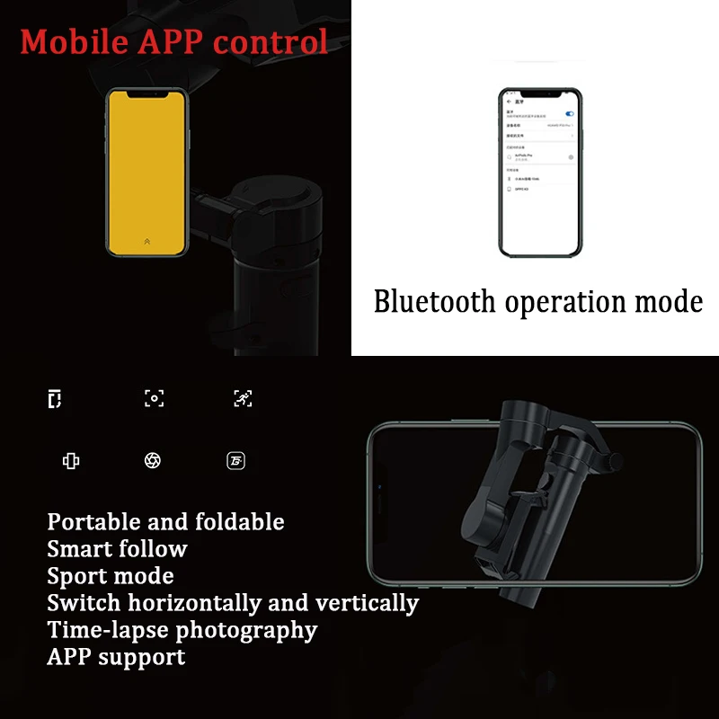 2021new 3-axis gimbal مثبت يدوي الهاتف الذكي بلوتوث تصوير الفيديو وتسجيل للعمل هاتف مزود بكاميرا ترايبود الذكية