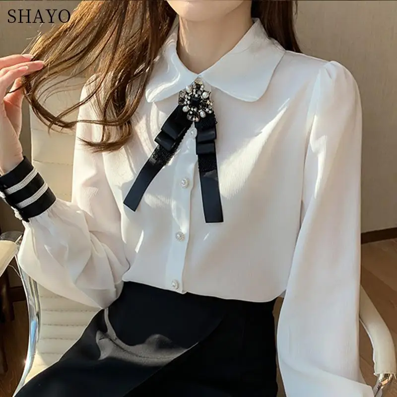 

Blouses Femme Long Sleeve Blouse Korean Women Blusas Mujer De Moda 2021 Turn Down Collar Chiffon Blouse Shirt Tops Women Blusas