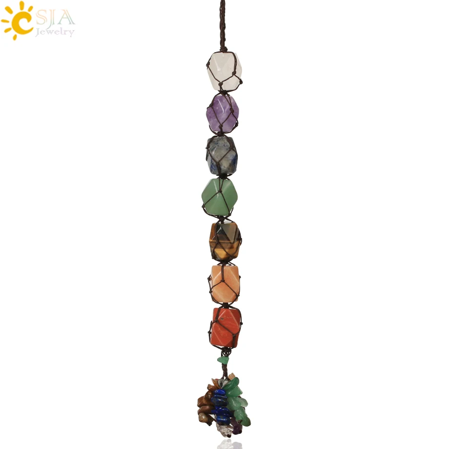 CSJA Reiki 7 Chakra Natural Gem Stone Crystal Car Wall Home Hanging Decor Spiritual FengShui Protection Meditation Ornament S664