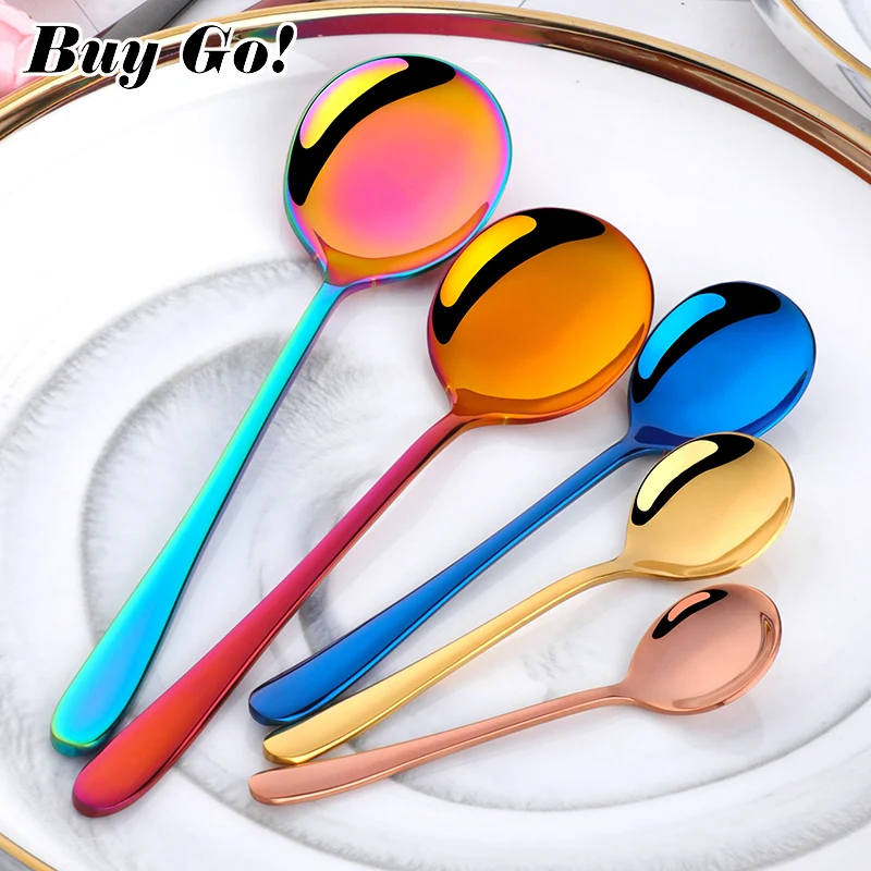 1PC Korean Design Tea Coffee Mixing Spoon Round Stainless Steel Dessert Ice Cream Fruit Spoon Teaspoons Drink Dinner Tableware