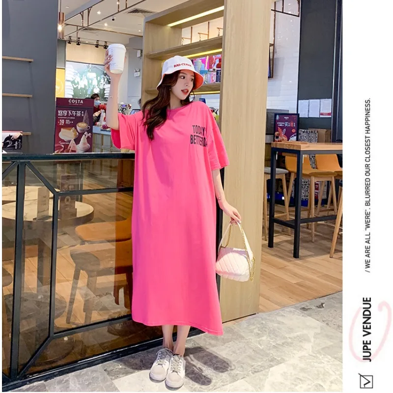 2022 New Spring Summer Short-sleeved T-shirt Dress Women's Clothing Large Size Oneck Loose Dress D1520