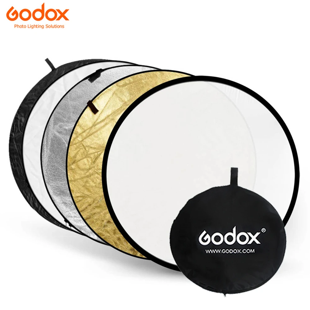 

Godox 110cm/43" 80cm/32" 60cm/24" 5 in 1 Photo Studio Collapsible Round Disc Reflector Board with Carrying Bag