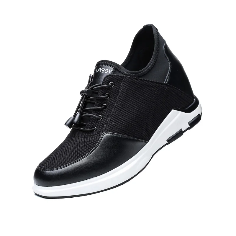 Spring and Autumn New Men\'s Height-increasing Shoes 10cm Height-increasing Leather Casual Shoes Mesh Sports Black Elevator Shoes