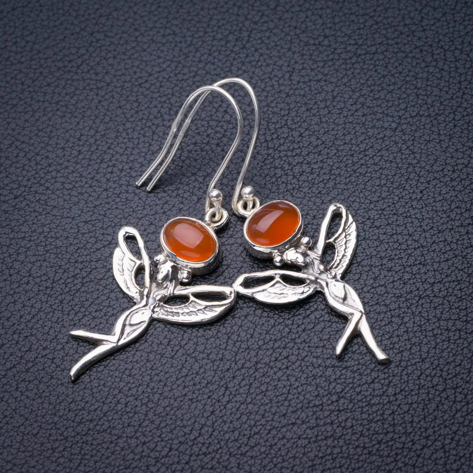 StarGems Natural Carnelian Fariy Handmade 925 Sterling Silver Earrings 2