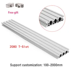 2pcs 2080 Aluminum Profile T-Slot  European Standard Anodized Extrusion Linear Rail 300 500 1000 1200mm 2080 CNC 3D Printer Part