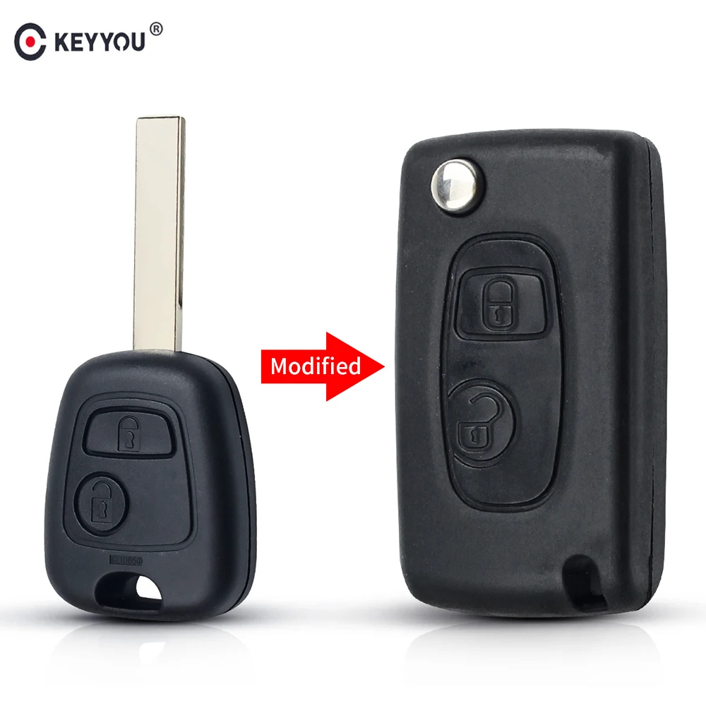 

KEYYOU New Style Modified Flip Car Remote Key Fob Shell For Citroen C2 for Peugeot 206 207 Replacement 2 Buttons Auto Key Case