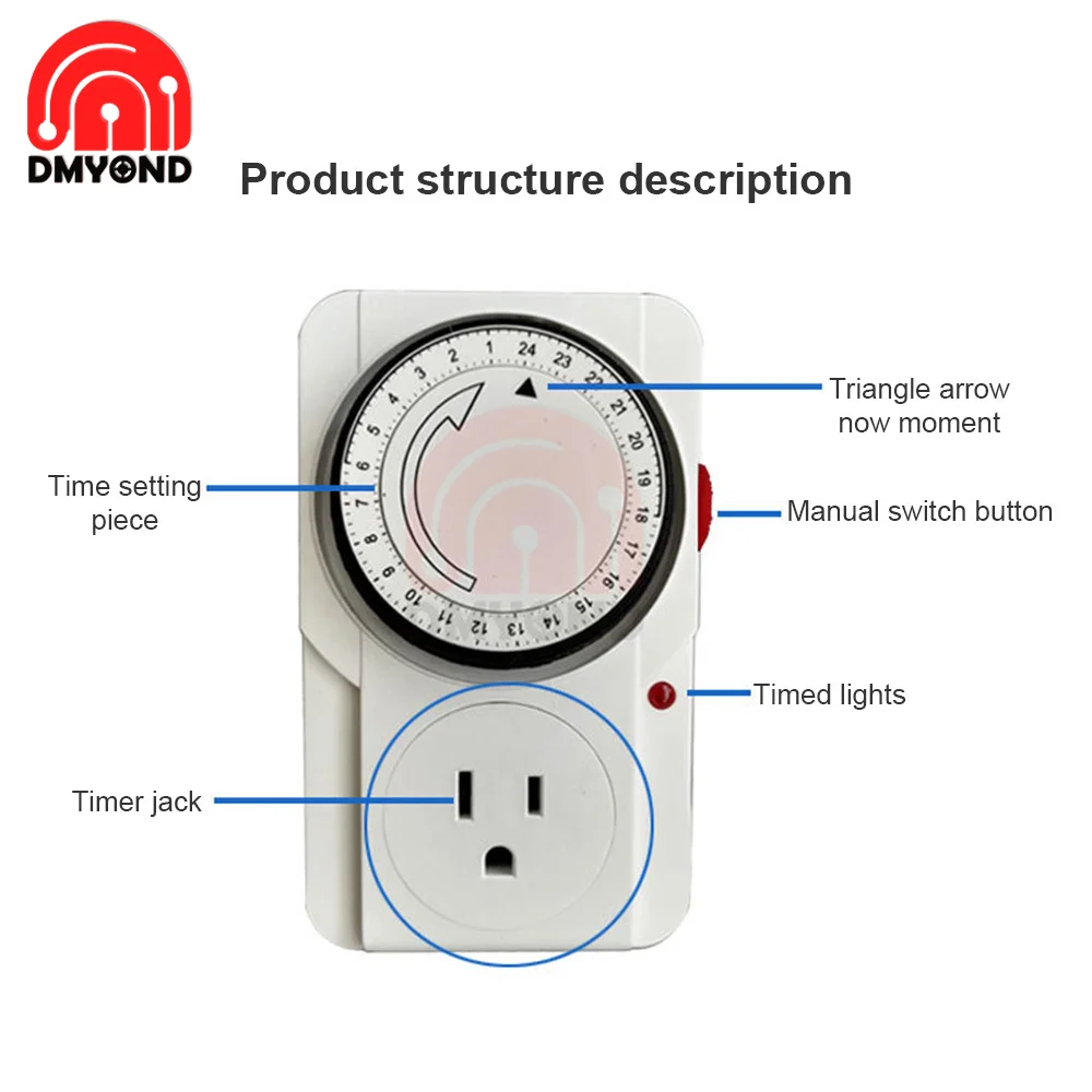 24 Hour Cyclic Timer Switch Kitchen Timer Outlet Loop Universal Timing Socket Mechanical Timer 230VAC 3500W 16A UK EU CN US Plug