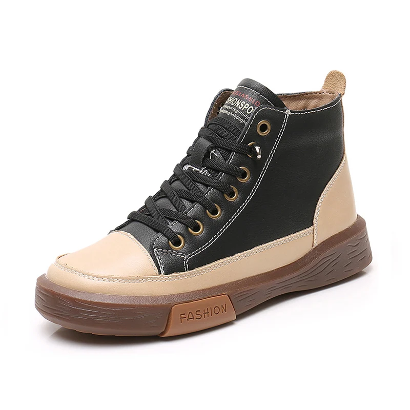 Women\'s Genuine Leather Autumn Shoes First Layer Cowhide Vulcanized Shoes Ladies Comfortable Warm Winter Casual Sneakers Flats