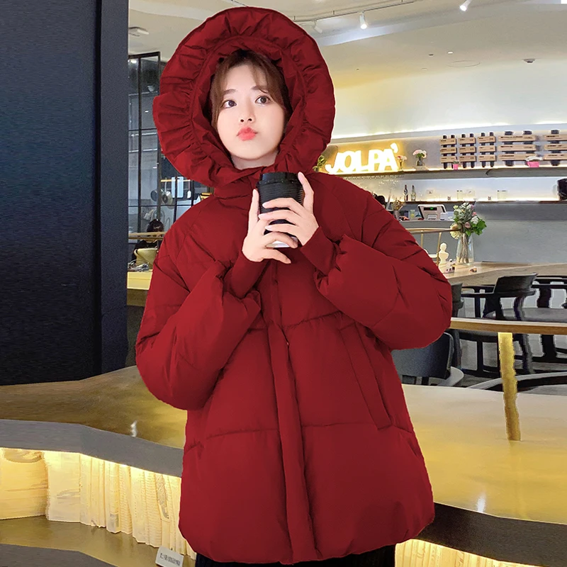 

Winter Solid Thick Woman's Jackets Casual Kawaii Female Hooded Coats Cotton Padded Thick Ladies Parkas with Pockets for Outwear