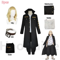 Anime Tokyo Revengers Manjiro Sano Mikey Cosplay Costume Wig Tokyo Manji Gang President Uniform Black Cloak Halloween Party Suit