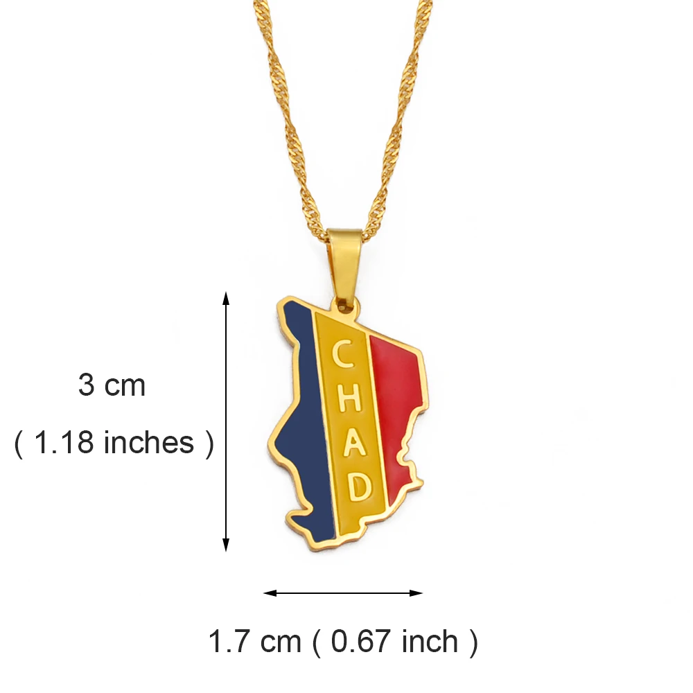 Anniyo Republic of Chad Map Flag Pendant Necklaces Gold Color Jewelry Tchad Maps #257821