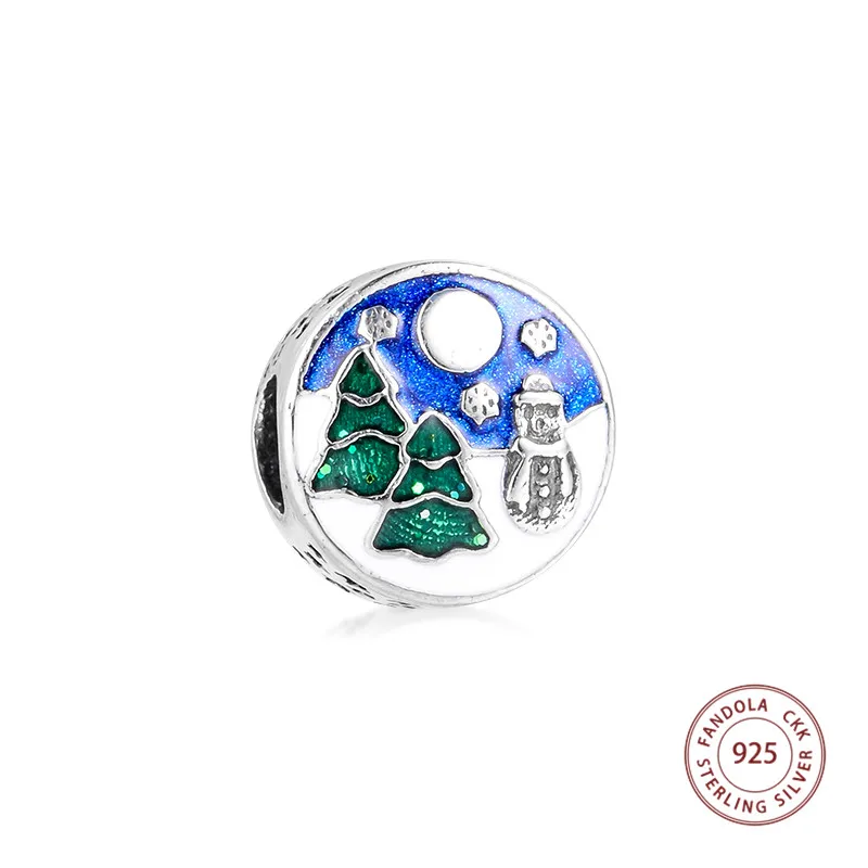 

Authentic 925 Sterling Silver Snowy Wonderland Charm, Blue & Green Enamel Beads Fit Original Bracelet DIY Jewelry Making Gift