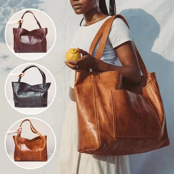 Sac à Main Vintage en Cuir PU Souple pour Femme, Fourre-Tout avec Grand Côté, Poignée Supérieure