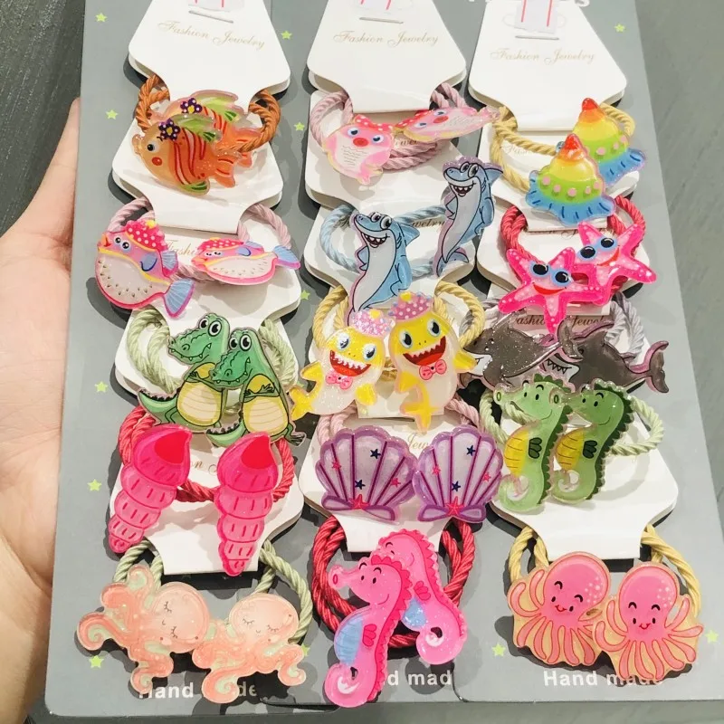 

10Pcs/Set Fish Shell Dinosaurs Hair Accessories Children Rubber Bands Scrunchies Elastic Hair Bands Girls Headband Ties Gum