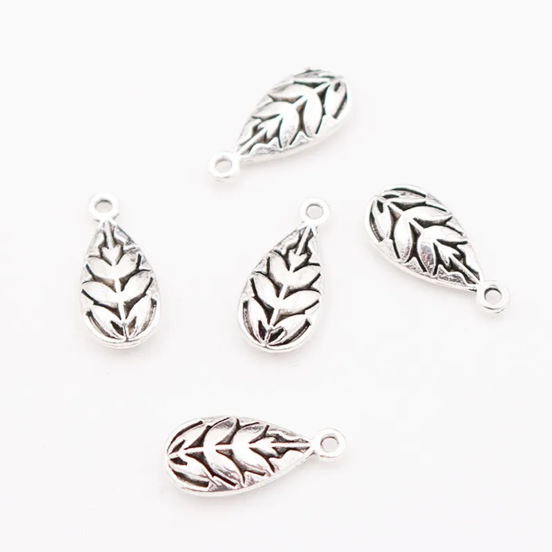 3D Plant Metal Pendant, Fir Tree Charms, Water Drop Charms, Ancient Plant Fossil Charms, 18*9mm A478 Silver Plated 20pcs