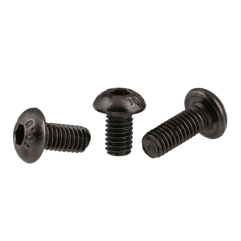 Tornillos de cabeza de botón hexagonal de acero al carbono, Perno de tornillo de cabeza redonda, M2-M6, negro, niquelado, grado 10,9, ISO7380