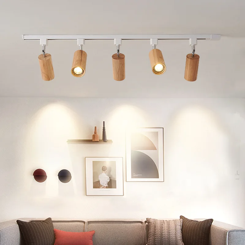 Nordic Log Style LED Ceiling Lights Living Room Lamp Indoor Lighting TV Wall Bedroom Background Wall  Adjustable Angle Spotlight