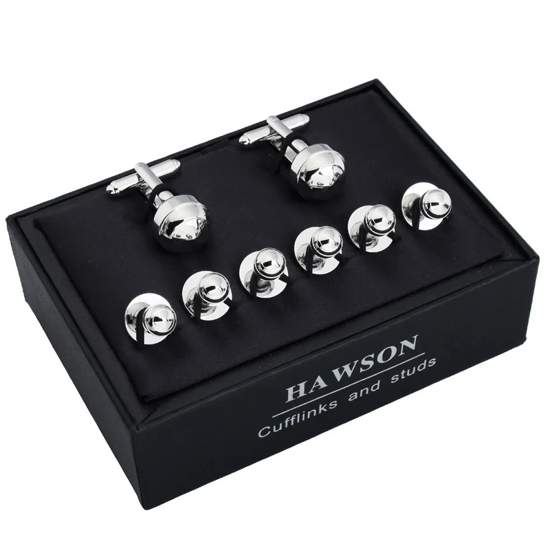 HAWSON Metal Cufflinks and Studs Set for Men Simple Ball Tuxedo Shirt Cufflinks Set Fashion Men\'s Jewelry Best Gifts for Wedding