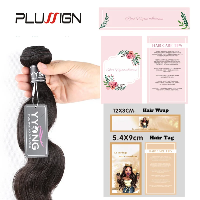 Wholesale Craft Hang Tags Custom Logo Paper Tag And Wrap For Hair Bundles Wigs Clip In Hair Package 500Pcs/Set Free Design