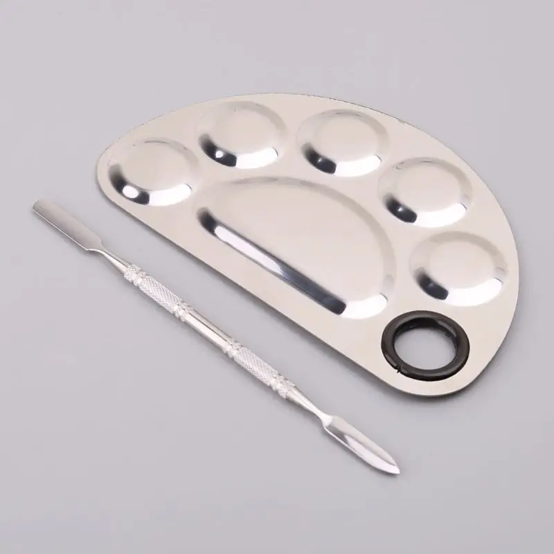 Stainless Steel Watercolor Paint Palette Tray Mixing Rod Spatula Set For Nail Art Supply School Supplies Oil Painting Makeup