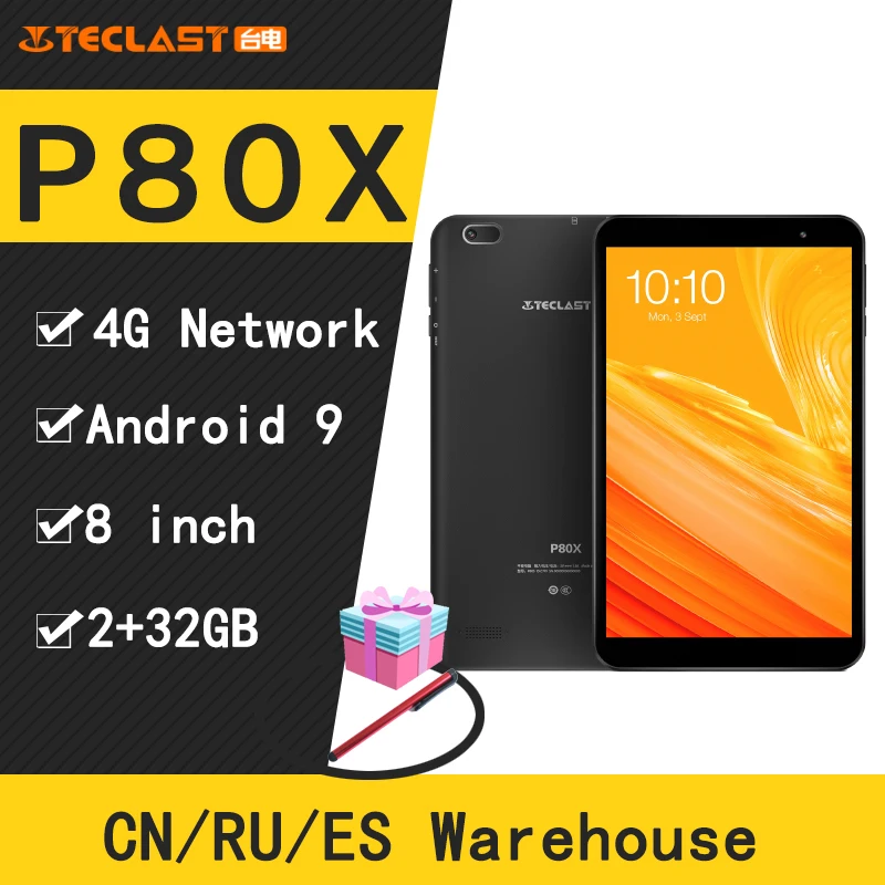 Планшет Teclast P80X, 2 + 32 ГБ, экран 8 дюймов, Android 9,0, Восьмиядерный процессор IMG GX6250, 1,6 ГГц, Android планшет с двойной камерой