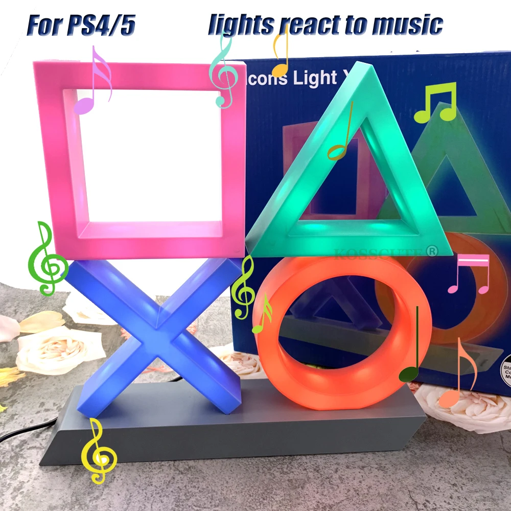 Voice Control Game Icon Light for PS4 for Playstation Player Commercial Colorful Lighting USB/Battery Powered