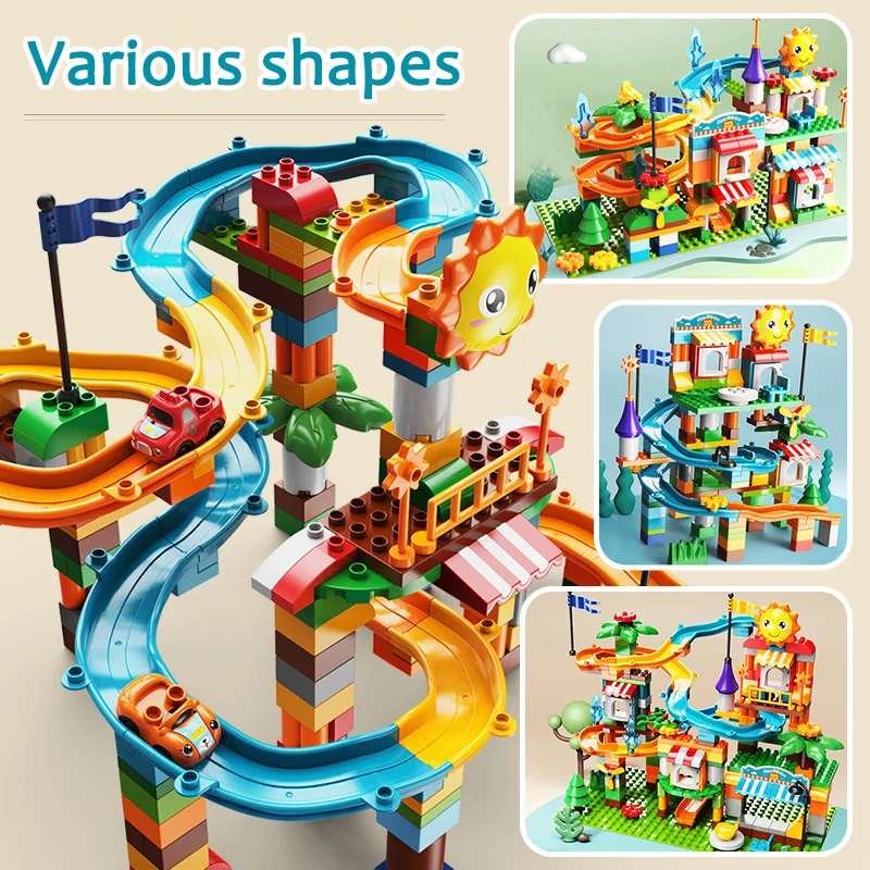 200+pcs Big Size Building Blocks Automatic Slide With Music Blocks Bricks Toys Marble Race Run Blocks For Children