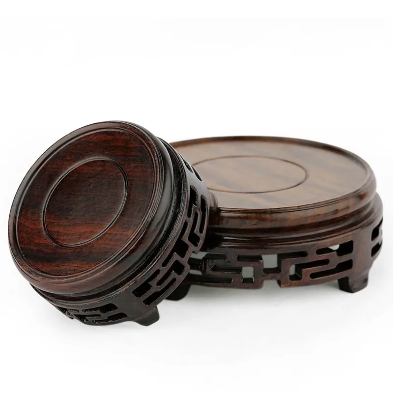 Rosewood Stone Fret  Base Solid Wood Stone Ornament Base Wenge Ebony Wood Purple Clay Pot Base Handicraft Round Wooden Holder