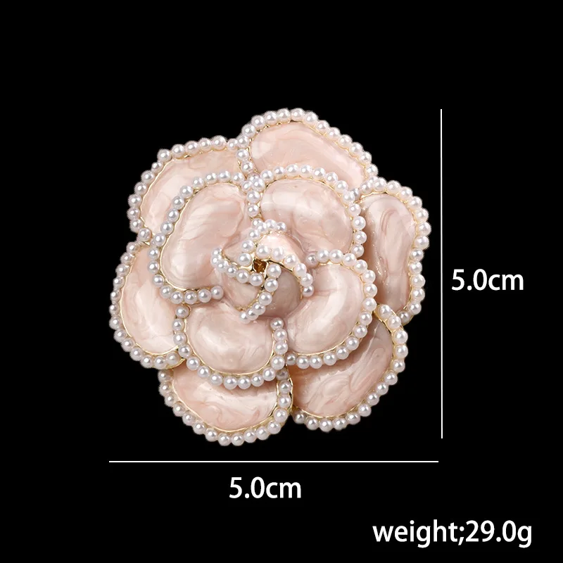 ASLSAW Ladies Camellia Pin Black White Pink Flower Rose Pearl Brooch Elegant Lapel Badge Corsage Fashion Jewelry Accessories