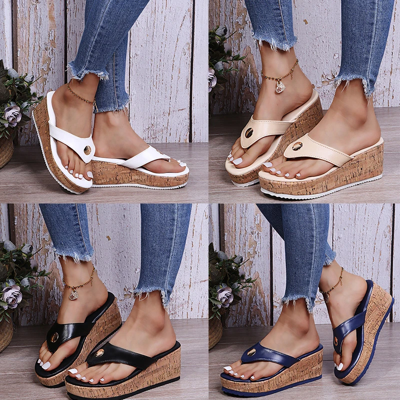 

2021 Peep Toe Wedges Slippers Women Pu Leather Latform Sandals Fashion Heeled Shoes Casual Summer Slides Slippers Mujer Verano