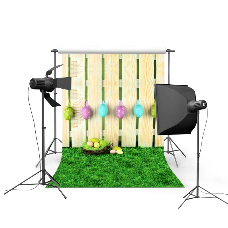 

Wooden fense Easter Day photo backgrounds vinyl grass filed photography-backdrops of photographer studio props Fotografia GE-020