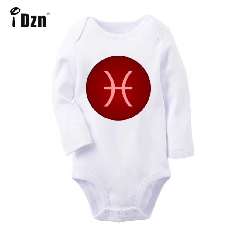 

12 Constellation For Pisces Symbol February 19 to March 20 Printed Newborn Baby Outfits Long Sleeve Jumpsuit 100% Cotton