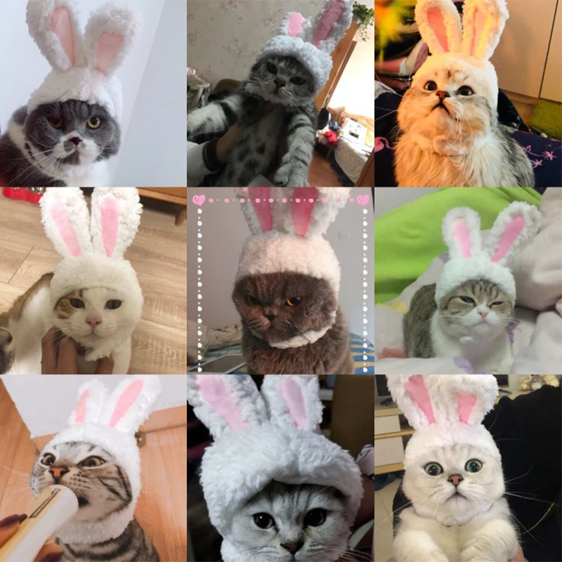 Funny Pet Dog Cat Rabbit Ears Hat Rabbit Wig Costume Winter Warm Puppy Headwear New Year Party Cosplay Clothes Pet Accessories