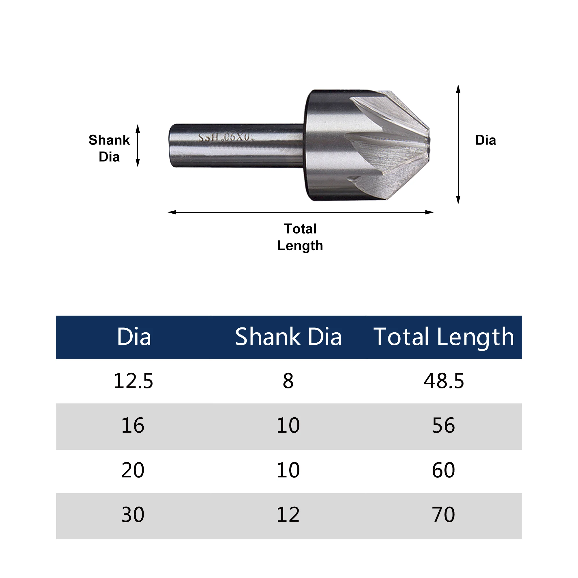 UCHEER 1pc/set 12.5/16/20/30mm HSS Countersink 6/8 Flute 90 Degree Chamfering End Mill Cutter Drill Bit Chamfer Deburring Tool