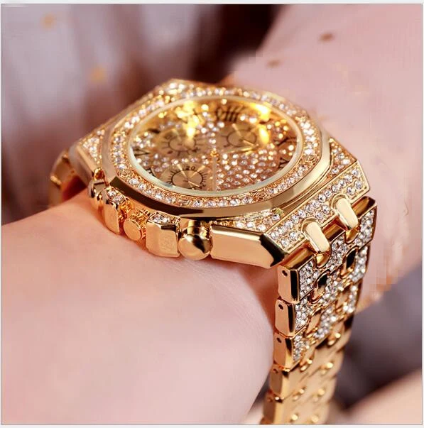 Mens Watches Luxury Hiphop full Iced Out Watch Gold Diamond Rhinestone Watch for Men Wristwatch Relogio Masculino  reloj hombre