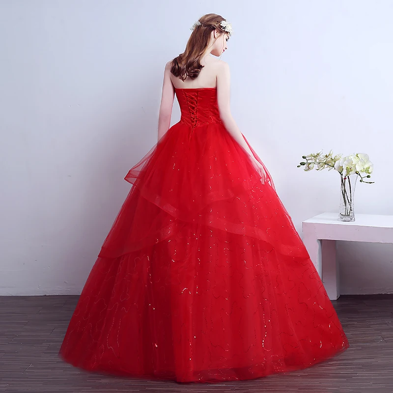 AnXin SH Flower Red lace vintage tube top princess strapless beading crystal sleeveless lace up customized wedding dress