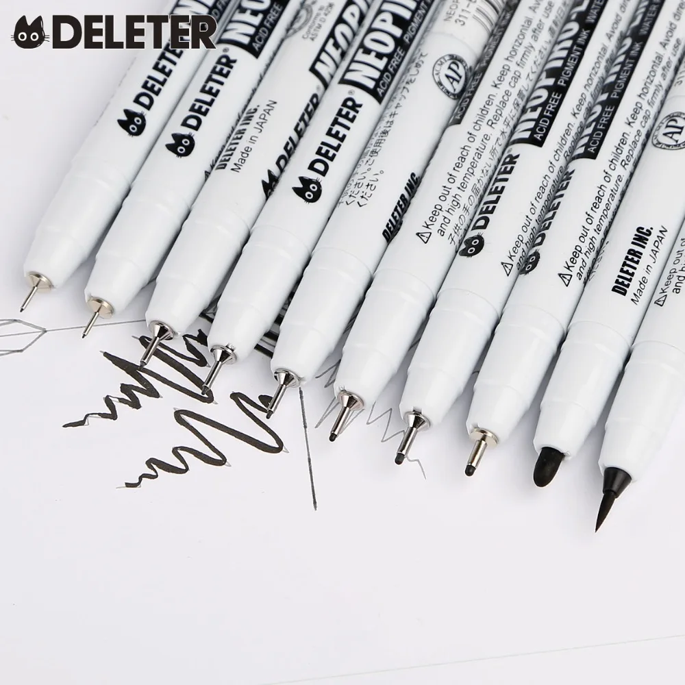 Japan DELETER Fine Line Pen Waterproof Drawing Pen Black Three Generations Top Comics Tool 5 / 10 PCS