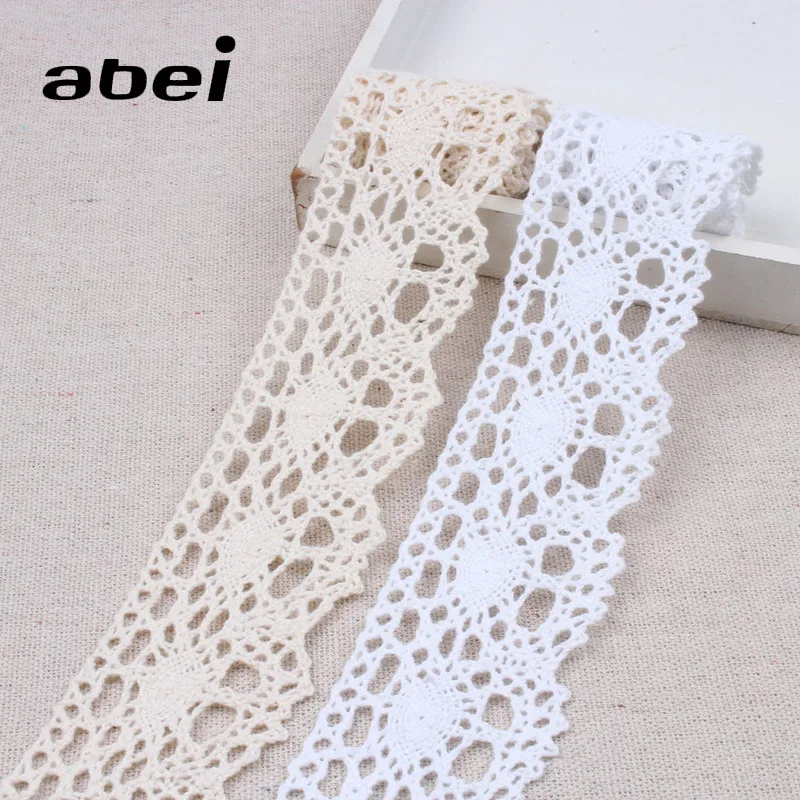 5Yards 3-7CM Beige White Embroidery Lace DIY Handmade Wedding Party Craft Gift Packing Patchwork Cotton Crocheted Lace Ribbon