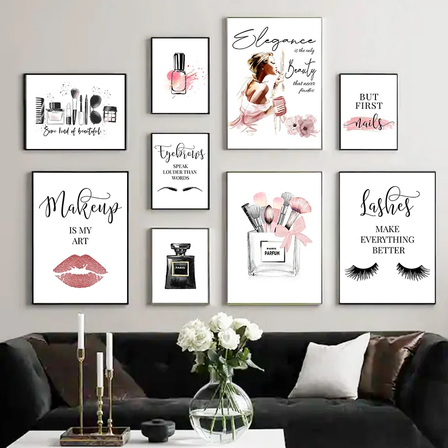 Perfume Lipstick Nail Polish Lashes Salon Wall Art Canvas Painting Nordic Posters And Prints Pictures For Living Room Home Decor