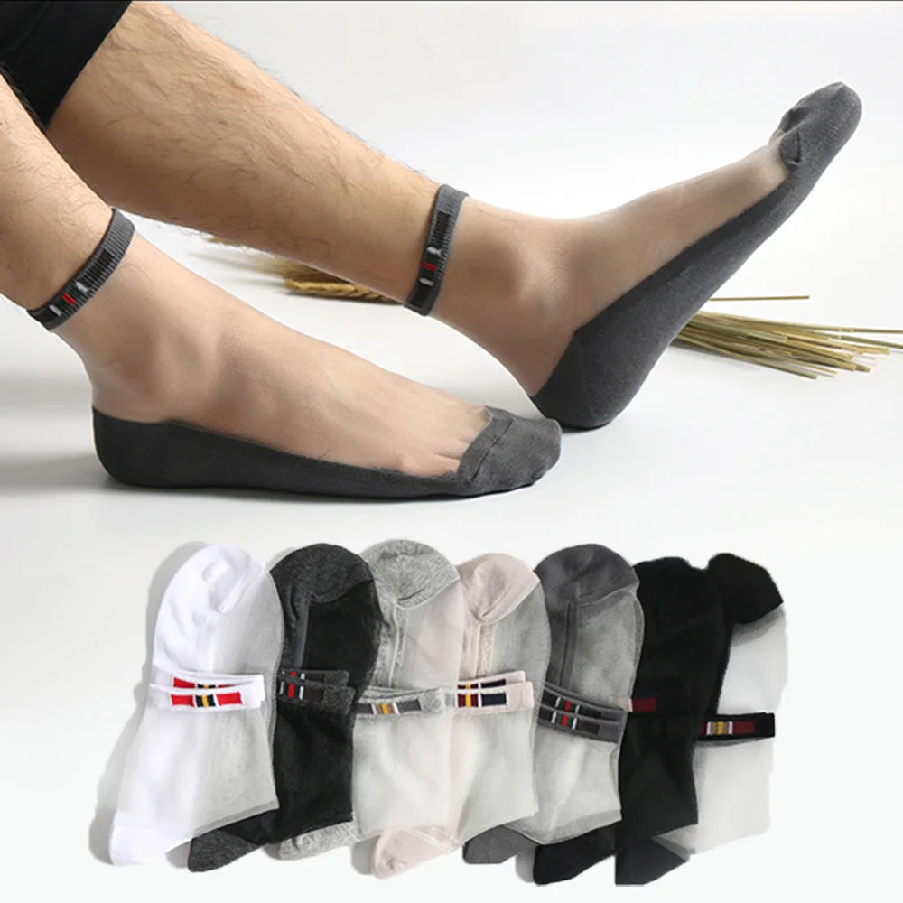 2024 NewMen Socks Ultra-Thin Glass Silk Short Invisible Transparent Socks Men Cotton Crew Male Cotton Anti Skid Breathable Socks