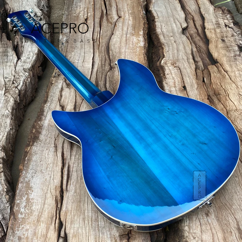 Semi Hollow Body 360 Electric Guitar, Tailpiece Bridge, Blue Color Guitarra, Rosewood Fingerboard, Free Shipping