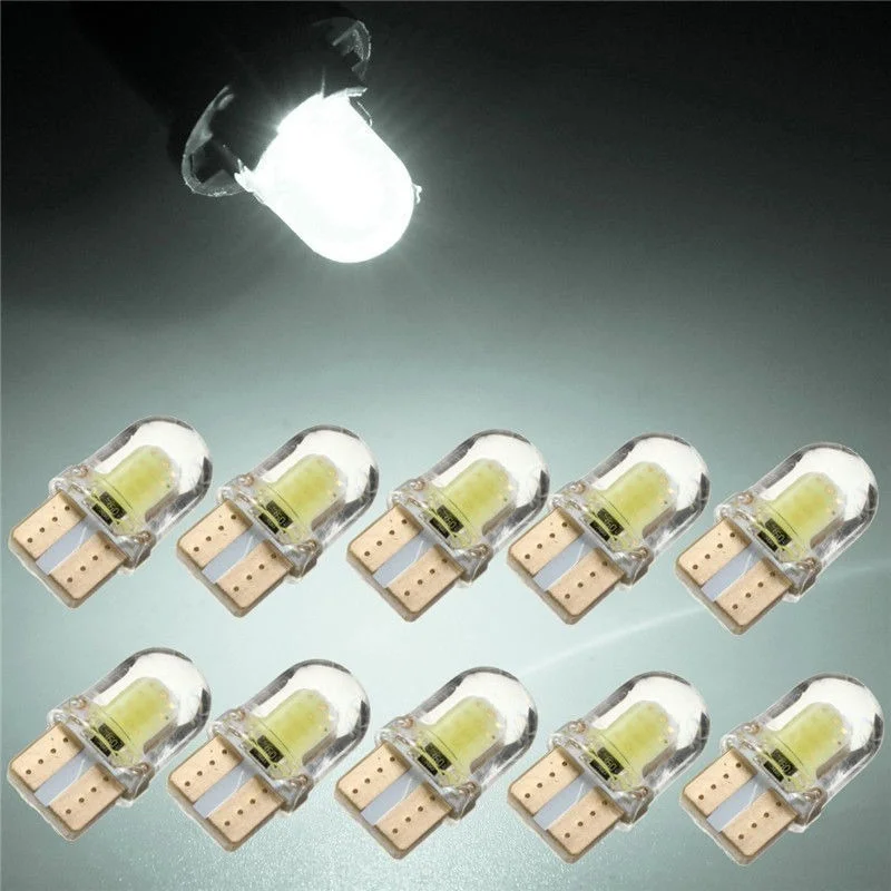 10 Pcs T10 194 168 W5W LED CANBUS Bright White Light Car Interior Reading Lamp License Light Lights Universal Silica Wedge Bulbs