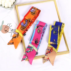 2022Spring Fashion New Carriage Chain Ladies Decoration Twill Long Strip Silk Scarf Neck Band Headband Handbag Tie Ribbons Scarf