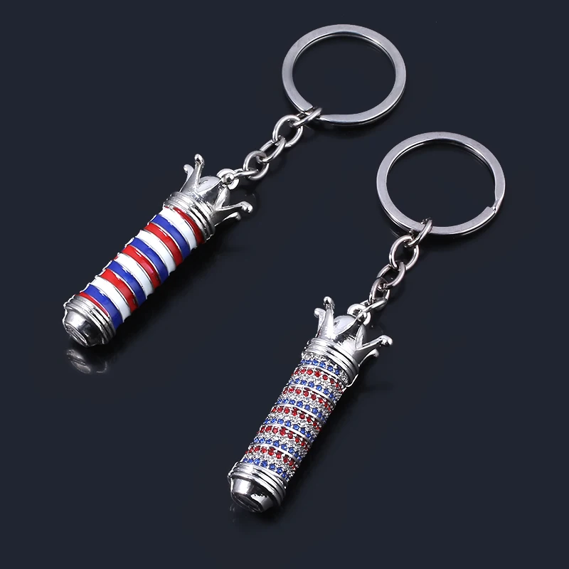 New Hairdresser Keychains Barber Shop 3D Pole Light Pendants Keyring Love Collier Pin  Jewelry Car Bag Keyring Men Lady Gift