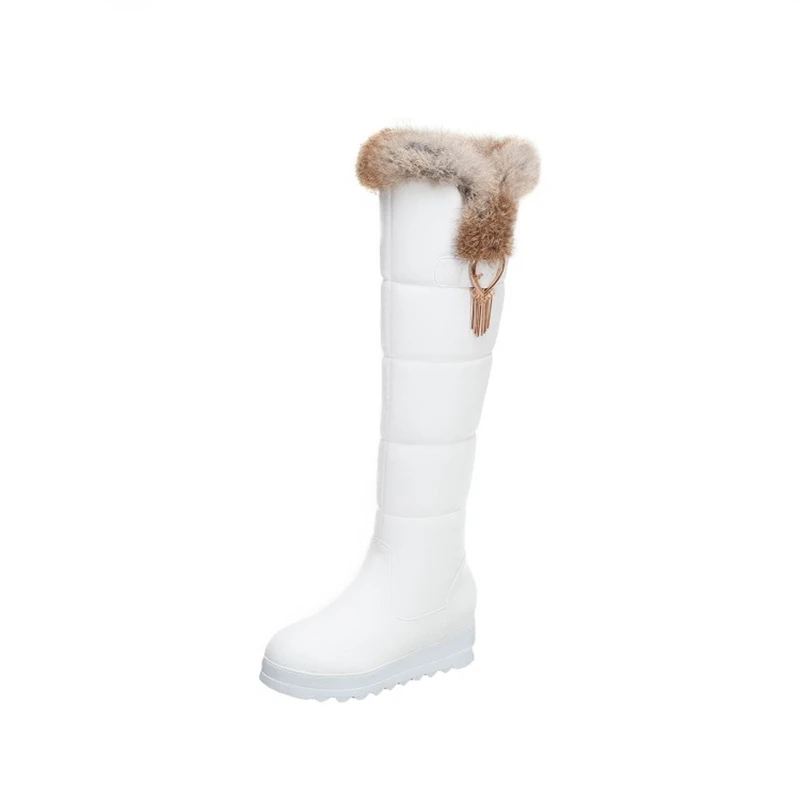 2021 tenere peluche caldo inverno donna stivali da neve piattaforma in pelle bianca coscia alta sopra gli stivali al ginocchio Plus Size 32-43