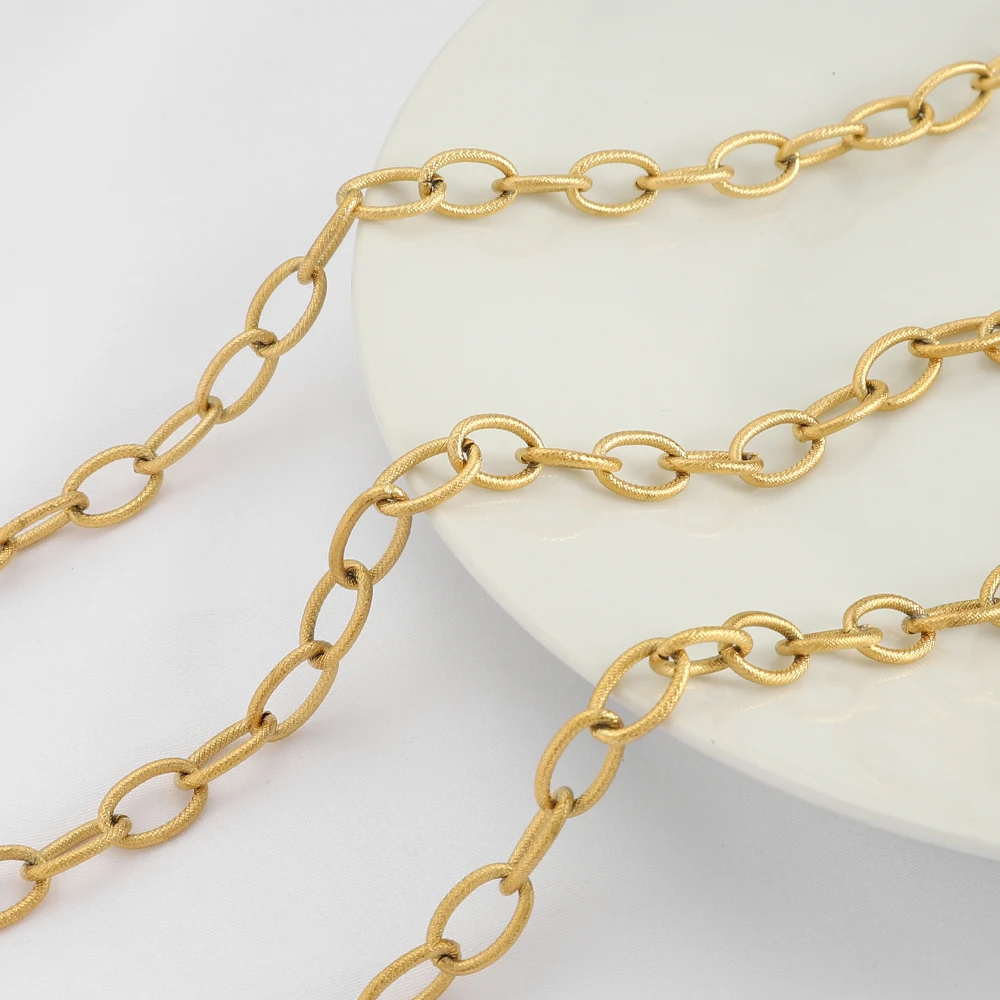 1M Stainless Steel Gold Plated Embossing Round Punk Bulk Chains DIY Necklace Jewelry Making Accessories Materials Wholesale