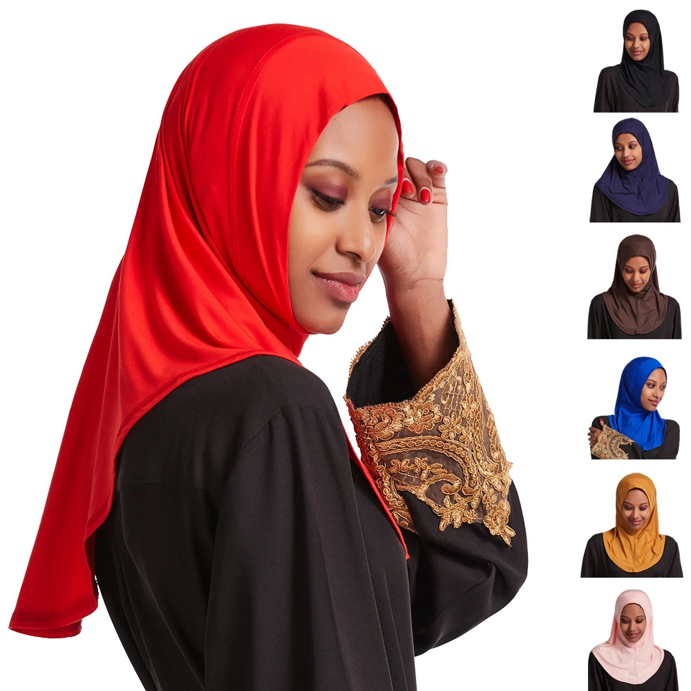 

One Piece Ramadan Muslim Women Hijab Instant Headscarf Amira Scarf Islam Prayer Niqab Turban Ready To Wear Shawl Wrap Headwear