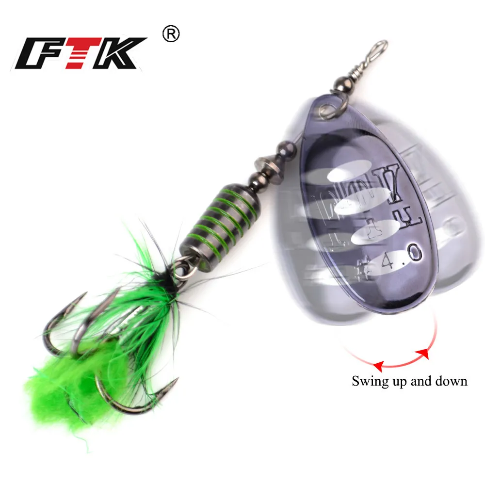 FTK Metal Fishing Lure Spinner Bait 7.5g 12g 17.5g Hard Spoon Bass Lures With Feather Treble Hooks For Pike Fishing