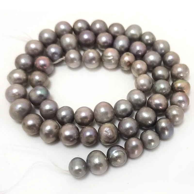 16 inches 7-8mm Silver Gray Natural Potato Fresh Water Pearls Loose Strand